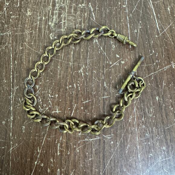 Antique Solid Metal Brass Pocket Watch Chain Vintage Men's Jewelry Tarnished‎ - Picture 1 of 4